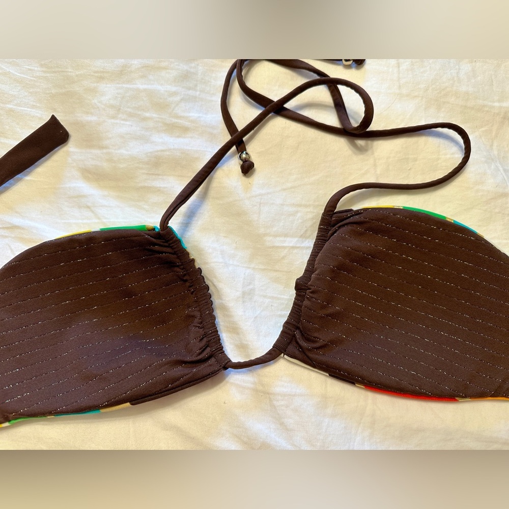 Vitamin A So Cal 70’s Rainbow Print Reversible Bikini Top, Size 6/S - Picture 5 of 7